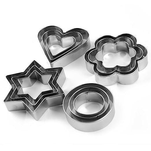 Stainless Steel Cookie Cutter with 4 Shape 3 Sizes Heart Round Star and Flower, 12 Pieces
