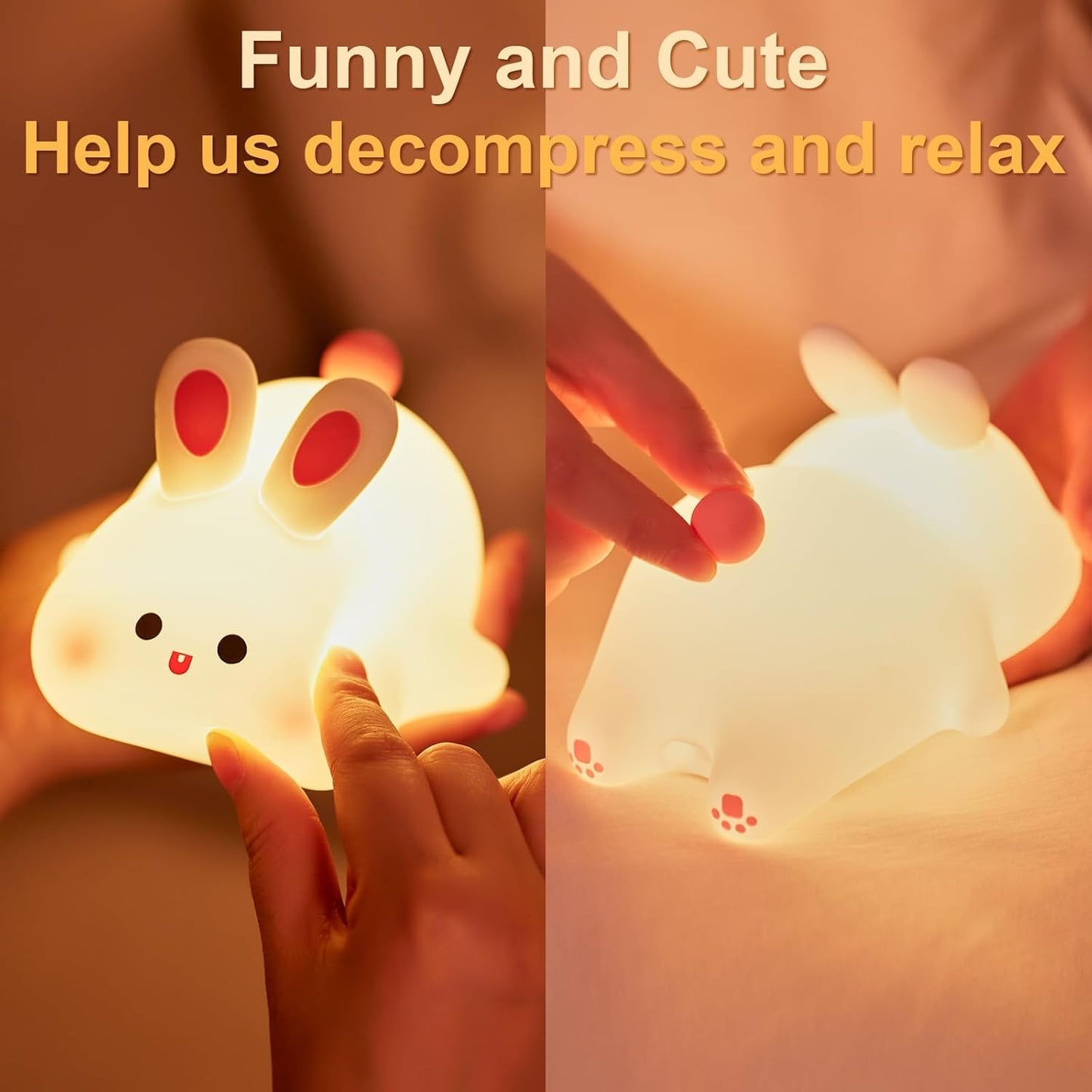 Cute Rechargeable Rabbit Night Light For Kids,Portable Breastfeeding Nursery Silicone Night Light, LED Color Changing Beside Lamp For Room, Gifts For Toddlers, Girls Valentine'S Day