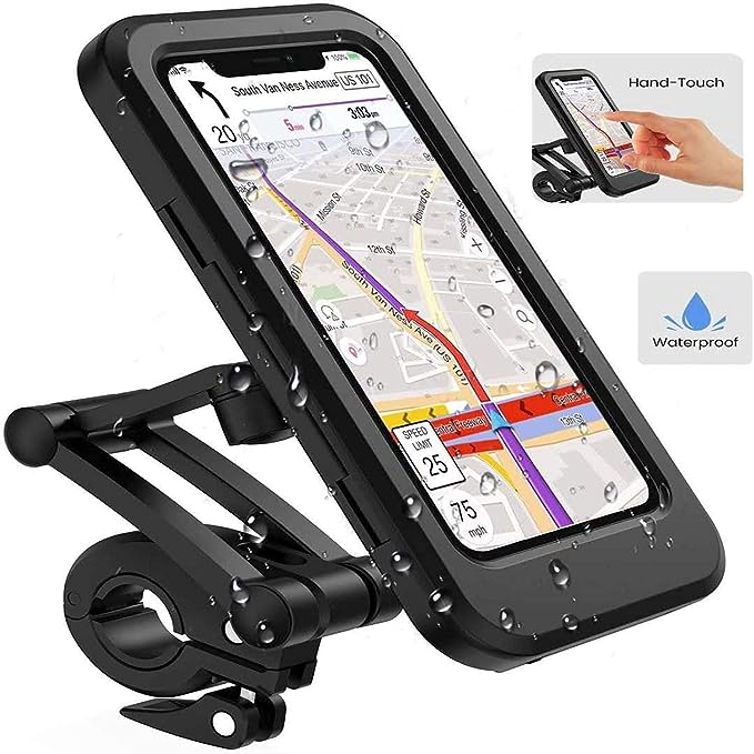 Premium Waterproof Bike Phone Holder 360° Rotation Motorcycle Waterproof Phone Case Universal Bicycle Handlebar Phone Mount with Sensitive Touch Screen for All Smartphone