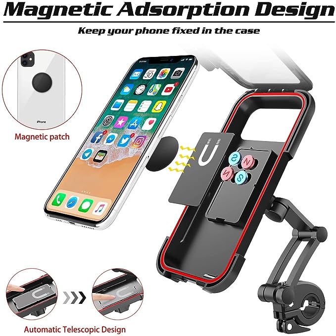 Premium Waterproof Bike Phone Holder 360° Rotation Motorcycle Waterproof Phone Case Universal Bicycle Handlebar Phone Mount with Sensitive Touch Screen for All Smartphone