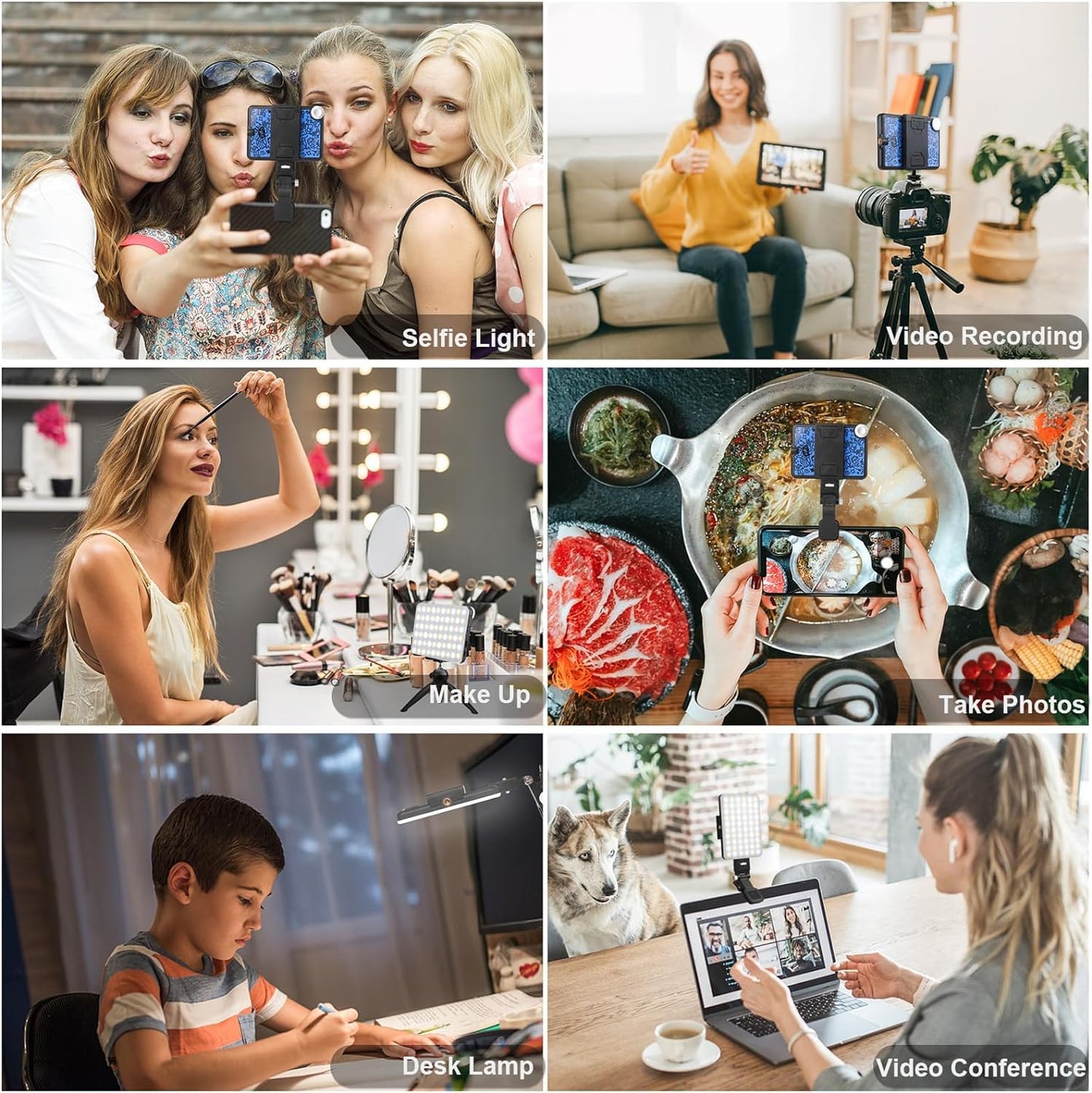 LED Portable Selfie Light Video Conference Lighting with Clip & Camera Tripod Adapter Rechargeable 2000mAh CRI 95+, 3 Light Modes for Phone iPhone Webcam Laptop Photo