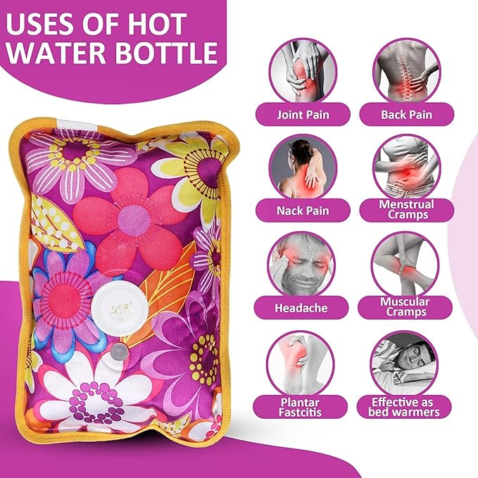 Electric Hot Water Bag Heating Pad for Back Pain Period Cramps Hot Bags for Pain Relief Hot Pack Bag Electric Water Bottle Hot Gel Bag (Multicolor)