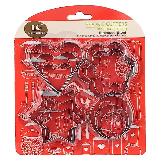 Stainless Steel Cookie Cutter with 4 Shape 3 Sizes Heart Round Star and Flower, 12 Pieces