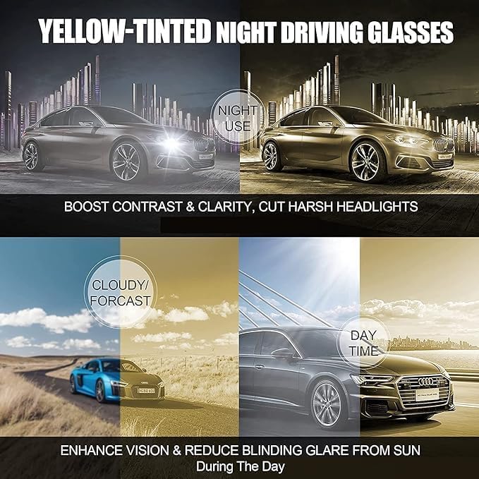 HD Vision Day & Night Unisex Goggles Polarized Sunglasses Men And Women 100% UV Protection Driving All Bikes and Car Anti-Glare Glasses Combo Pack of 2 (Yellow And Black, Large Size)