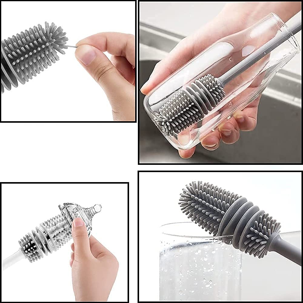 Pack of 3 Long Bottle Cleaning Brush for Washing Water Bottle, Narrow Neck Containers, Hydro Flask, Vacuum Sports Bottle, Vase and Glassware