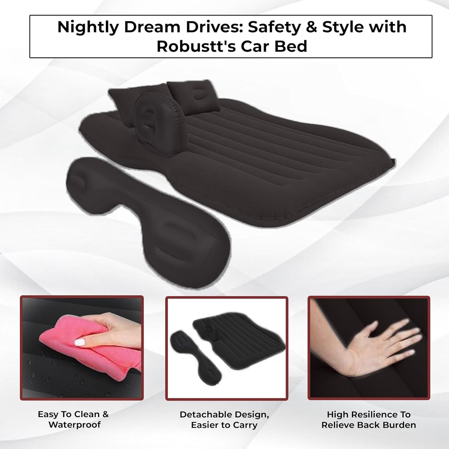 Car Inflatable Bed with Pump & 2 Air Pillow|Quick Inflatable Back Seat Bed|Car Inflatable Mattress|Car Bed Mattress|Car Bed For Kids,Travel,Trip,Camping,Picnic,Pool & Beach|Universal Fit|