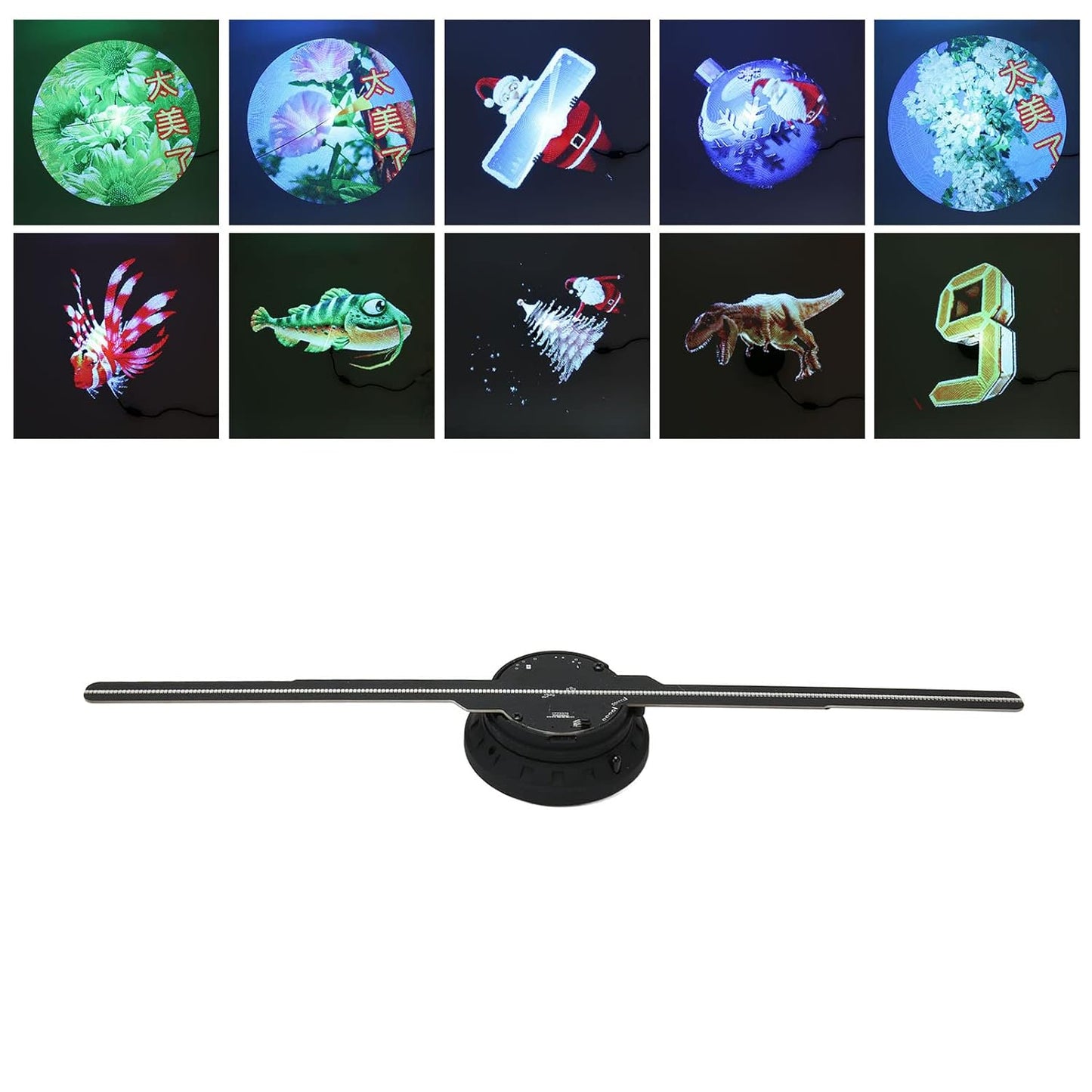 LED Holographic Fan, 3D Hologram Advertising Machine WiFi Control 234 LED Beads 512x234P Resolution for Party for Android for iOS for Shop (EU Plug)