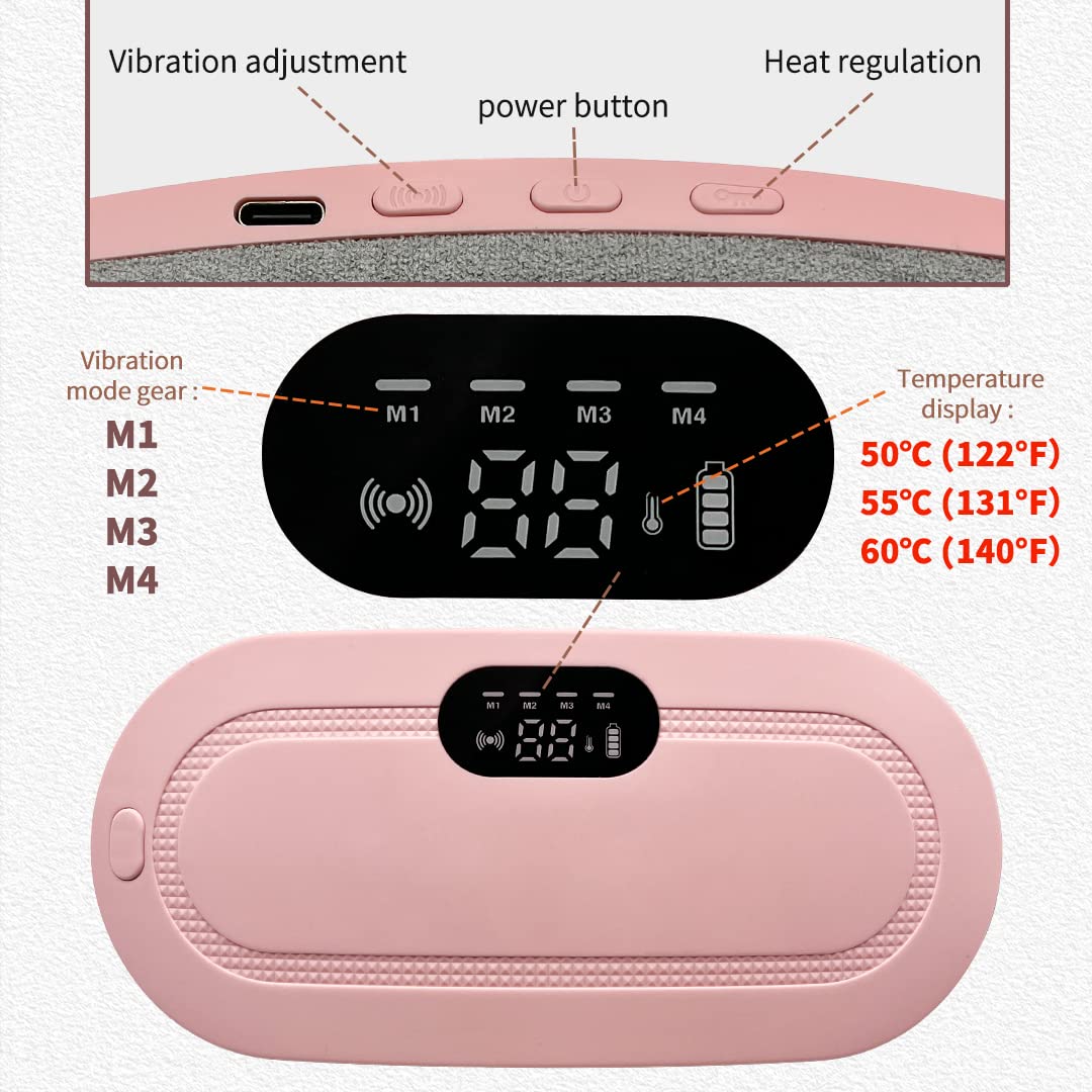 Portable Cordless Heating Pad, Electric Waist Belt Device, Fast Heating Pad with 3 Heat Levels and 3 Massage Modes, Back or Belly Heating Pad for Women and Girl