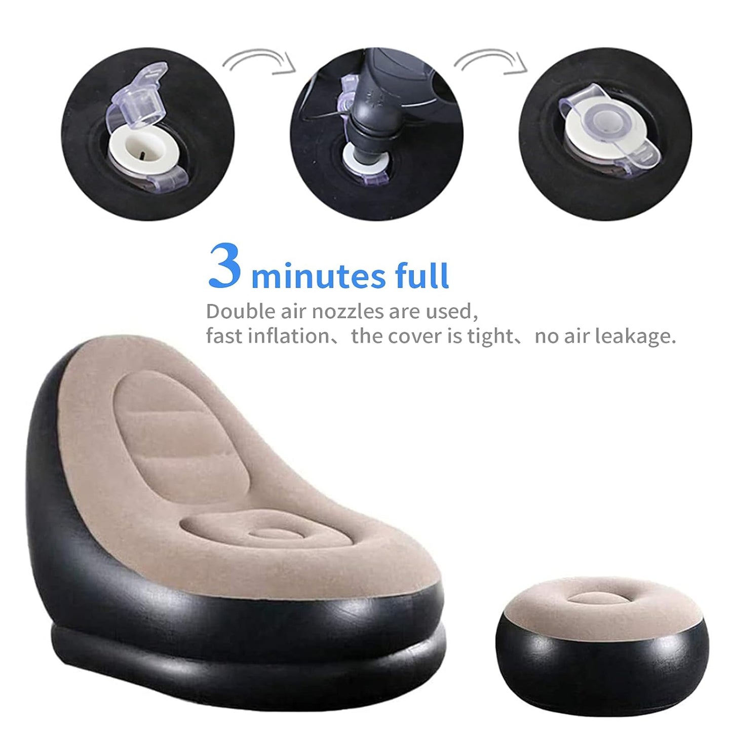 Inflatable Sofa with Household Air Pump - Air Inflatable Sofa Couch Chair with Footstool for Indoor&Outdoor in Livingroom, Bedroom, Readingroom Office, Balcony, Garden, Courtyard.