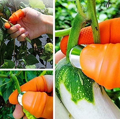 Silicone Thumb Knife with Stainless Steel Blade Fruit Vegetable Picking Thumb Knife Set | Portable Knife Garden Tools - Orange, 1 Pair