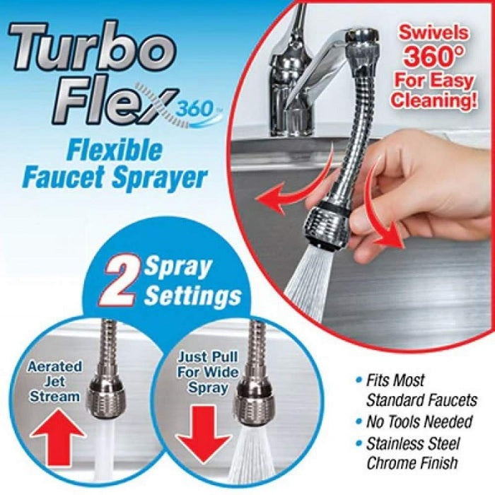 Turbo Flex 360 Degree Flexible 6 Inch Sprayer Extension Jet Stream/Water Saving Faucet