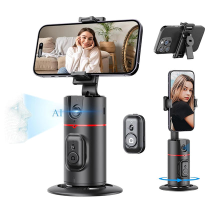 Auto Face Tracking Tripod,360° Rotation Mobile Holder for Smart Video&Photo Shooting with Remote,No App Needed,Gimbal Stabilizer with Gesture Control for Vlog,Streaming & Video Recording,Black