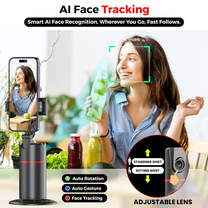 Auto Face Tracking Tripod,360° Rotation Mobile Holder for Smart Video&Photo Shooting with Remote,No App Needed,Gimbal Stabilizer with Gesture Control for Vlog,Streaming & Video Recording,Black