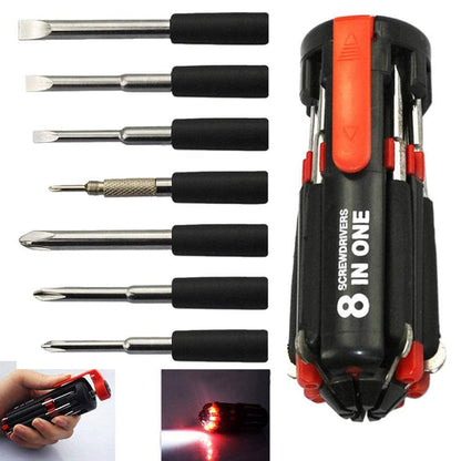8in1 Screwdriver Set with 6 LED Lights, Portable Multifunctional 8-in-1 Screw Driver Tool Set Kit with Torch and Magnetic Heads for Mobile, Laptop Repairing & Household Work