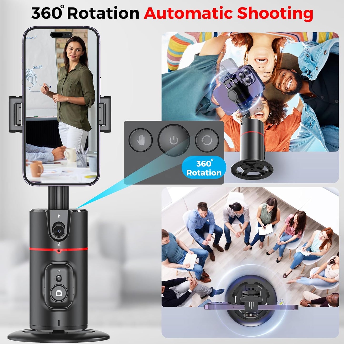 Auto Face Tracking Tripod,360° Rotation Mobile Holder for Smart Video&Photo Shooting with Remote,No App Needed,Gimbal Stabilizer with Gesture Control for Vlog,Streaming & Video Recording,Black