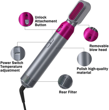 5 In 1 Hair Styler For Women, Multifunctional Styling Tool With 5 Attachments, 1000 Watt, 3 Heat Settings,Curly Hair, Straightening, Curling, Drying, Combing 1 Set