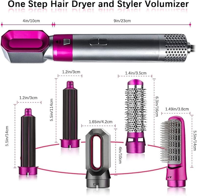 5 In 1 Hair Styler For Women, Multifunctional Styling Tool With 5 Attachments, 1000 Watt, 3 Heat Settings,Curly Hair, Straightening, Curling, Drying, Combing 1 Set
