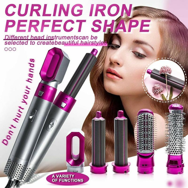5 In 1 Hair Styler For Women, Multifunctional Styling Tool With 5 Attachments, 1000 Watt, 3 Heat Settings,Curly Hair, Straightening, Curling, Drying, Combing 1 Set