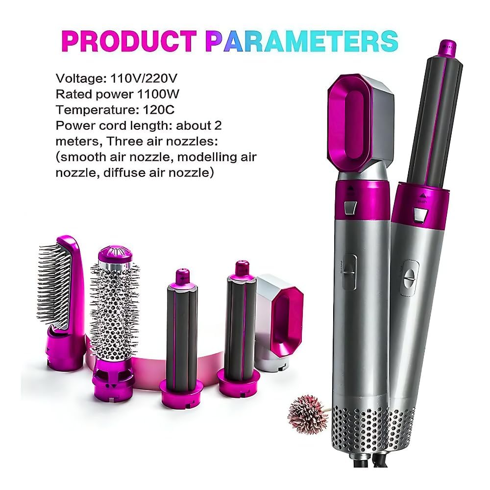 5 In 1 Hair Styler For Women, Multifunctional Styling Tool With 5 Attachments, 1000 Watt, 3 Heat Settings,Curly Hair, Straightening, Curling, Drying, Combing 1 Set