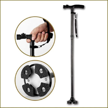 Trusty Cane Adjustable Walking Stick with LED Light for Old Men, Women (Black)