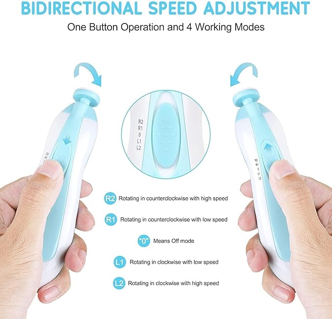 Electric Nail Drill & Trimmer - Safe Baby & Adult Nail Care, Light & 6 Grinding Pads, Polish & Shape Tools for Newborns to Adults