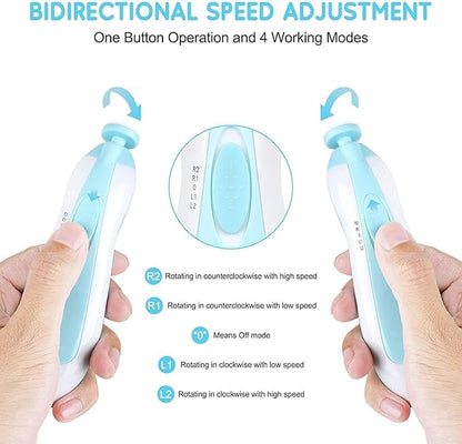 Electric Nail Drill & Trimmer - Safe Baby & Adult Nail Care, Light & 6 Grinding Pads, Polish & Shape Tools for Newborns to Adults