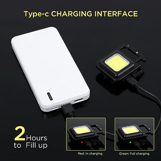 Mutipurpose Keychain Emergency Light - Key chain Led Light | USB Torch Light Rechargeable | Portable Key Chain Emergency Light for Camping Car Repairing, Bottle Opener | Magnetic Pocket Light