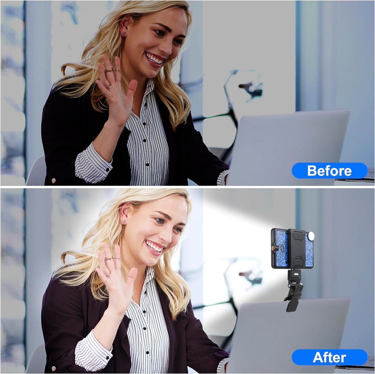 LED Portable Selfie Light Video Conference Lighting with Clip & Camera Tripod Adapter Rechargeable 2000mAh CRI 95+, 3 Light Modes for Phone iPhone Webcam Laptop Photo