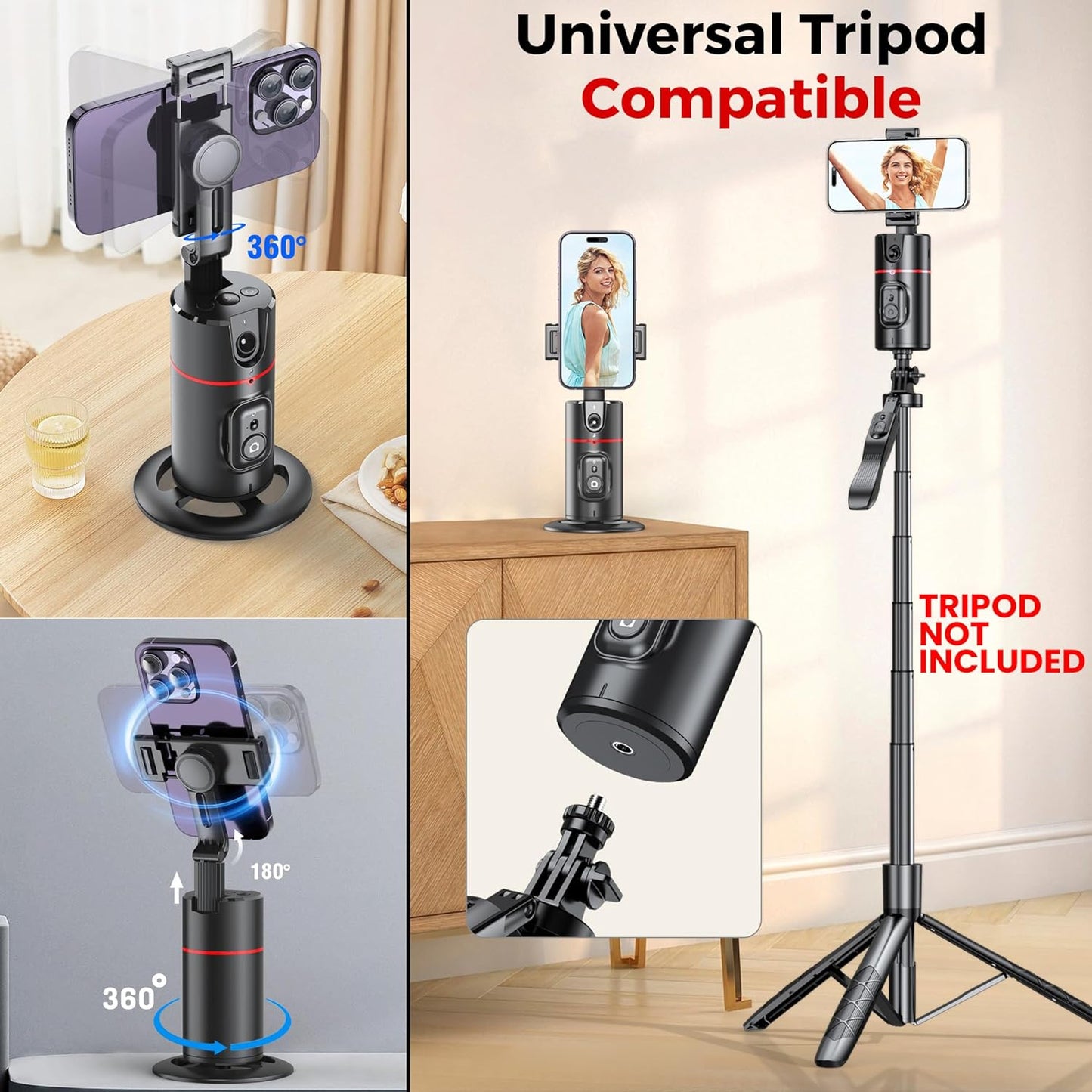 Auto Face Tracking Tripod,360° Rotation Mobile Holder for Smart Video&Photo Shooting with Remote,No App Needed,Gimbal Stabilizer with Gesture Control for Vlog,Streaming & Video Recording,Black