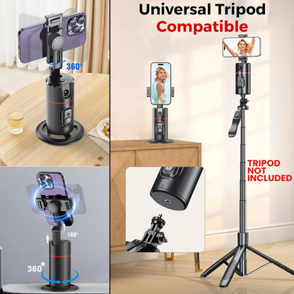 Auto Face Tracking Tripod,360° Rotation Mobile Holder for Smart Video&Photo Shooting with Remote,No App Needed,Gimbal Stabilizer with Gesture Control for Vlog,Streaming & Video Recording,Black