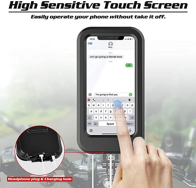 Premium Waterproof Bike Phone Holder 360° Rotation Motorcycle Waterproof Phone Case Universal Bicycle Handlebar Phone Mount with Sensitive Touch Screen for All Smartphone