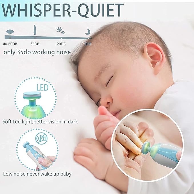 Electric Nail Drill & Trimmer - Safe Baby & Adult Nail Care, Light & 6 Grinding Pads, Polish & Shape Tools for Newborns to Adults