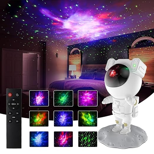 Astronaut Galaxy Projector Night Light  with Remote Control Timer 360° Adjustable Kids Astronaut Led Lamp for Baby Adults Bedroom, Gaming Room, Home Party, Plastic, Multicolour