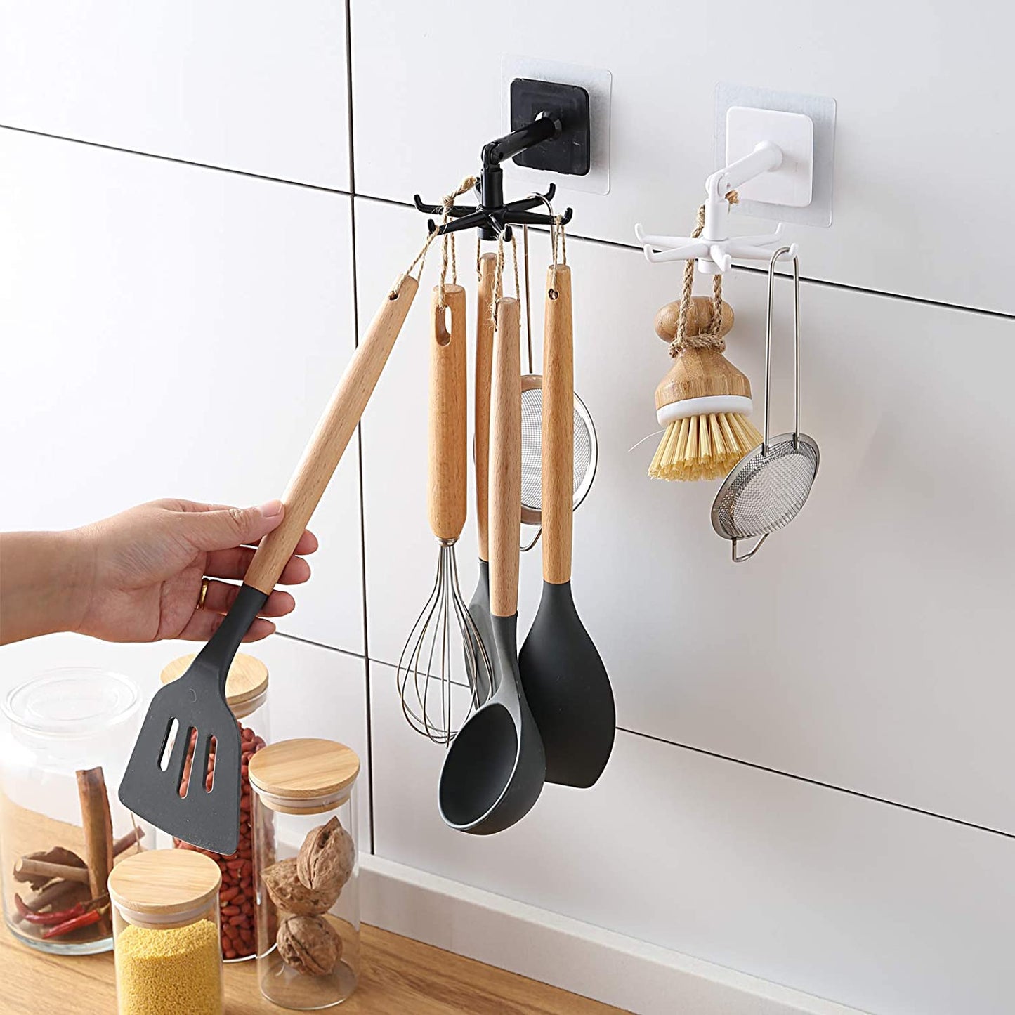 Wall Mounting 360 Degree Kitchen Rotating Hook with Sticker