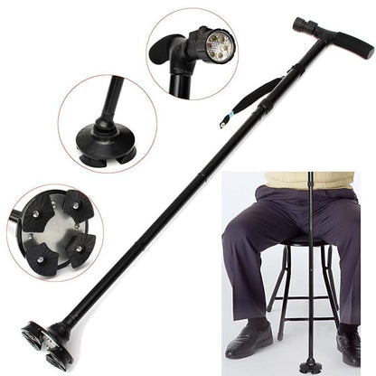 Trusty Cane Adjustable Walking Stick with LED Light for Old Men, Women (Black)