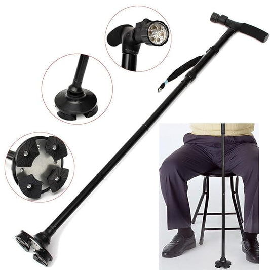 Trusty Cane Adjustable Walking Stick with LED Light for Old Men, Women (Black)