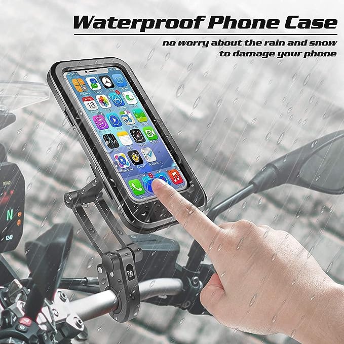 Premium Waterproof Bike Phone Holder 360° Rotation Motorcycle Waterproof Phone Case Universal Bicycle Handlebar Phone Mount with Sensitive Touch Screen for All Smartphone