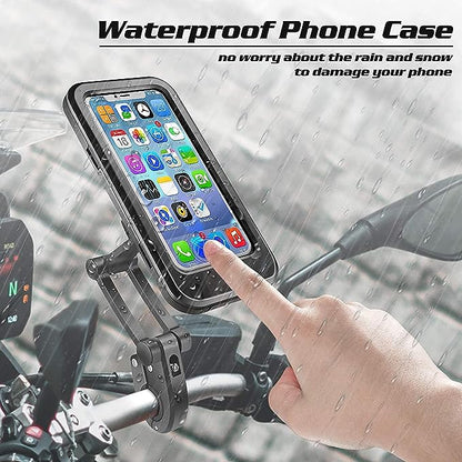 Premium Waterproof Bike Phone Holder 360° Rotation Motorcycle Waterproof Phone Case Universal Bicycle Handlebar Phone Mount with Sensitive Touch Screen for All Smartphone