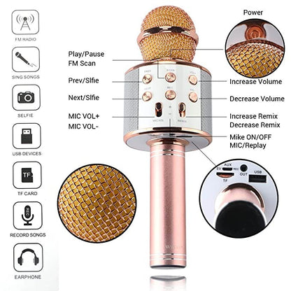 Advance Handheld Wireless Singing Mike Multi-Function Bluetooth Karaoke Mic with Microphone Speaker