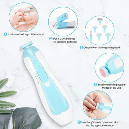 Electric Nail Drill & Trimmer - Safe Baby & Adult Nail Care, Light & 6 Grinding Pads, Polish & Shape Tools for Newborns to Adults