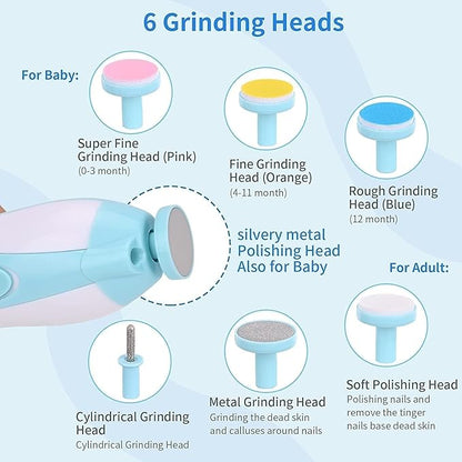 Electric Nail Drill & Trimmer - Safe Baby & Adult Nail Care, Light & 6 Grinding Pads, Polish & Shape Tools for Newborns to Adults