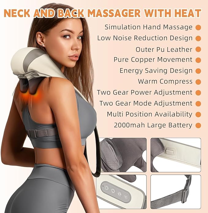 Massagers For Neck&Shoulder With Heat, Neck Massager, Shiatsu Neck&Back Massager With Heat Electric Shoulder Massagers, Deep 5D Kneading Simulated Manual Massage