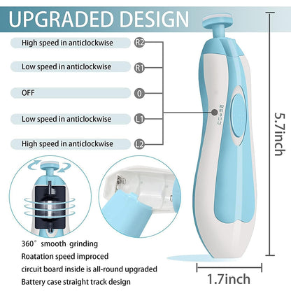 Electric Nail Drill & Trimmer - Safe Baby & Adult Nail Care, Light & 6 Grinding Pads, Polish & Shape Tools for Newborns to Adults