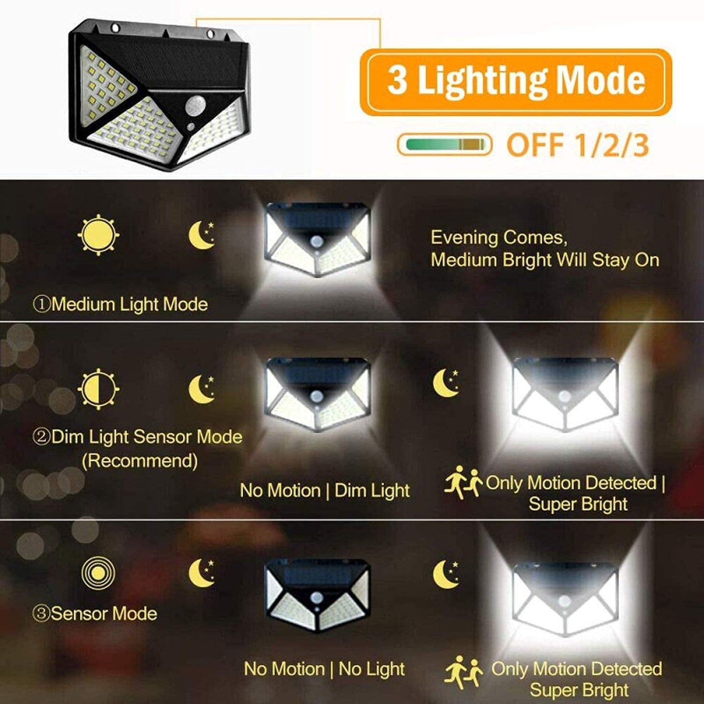 Solar Motion Sensor Wall Lamp for Home, Garden, Outdoor Pathways