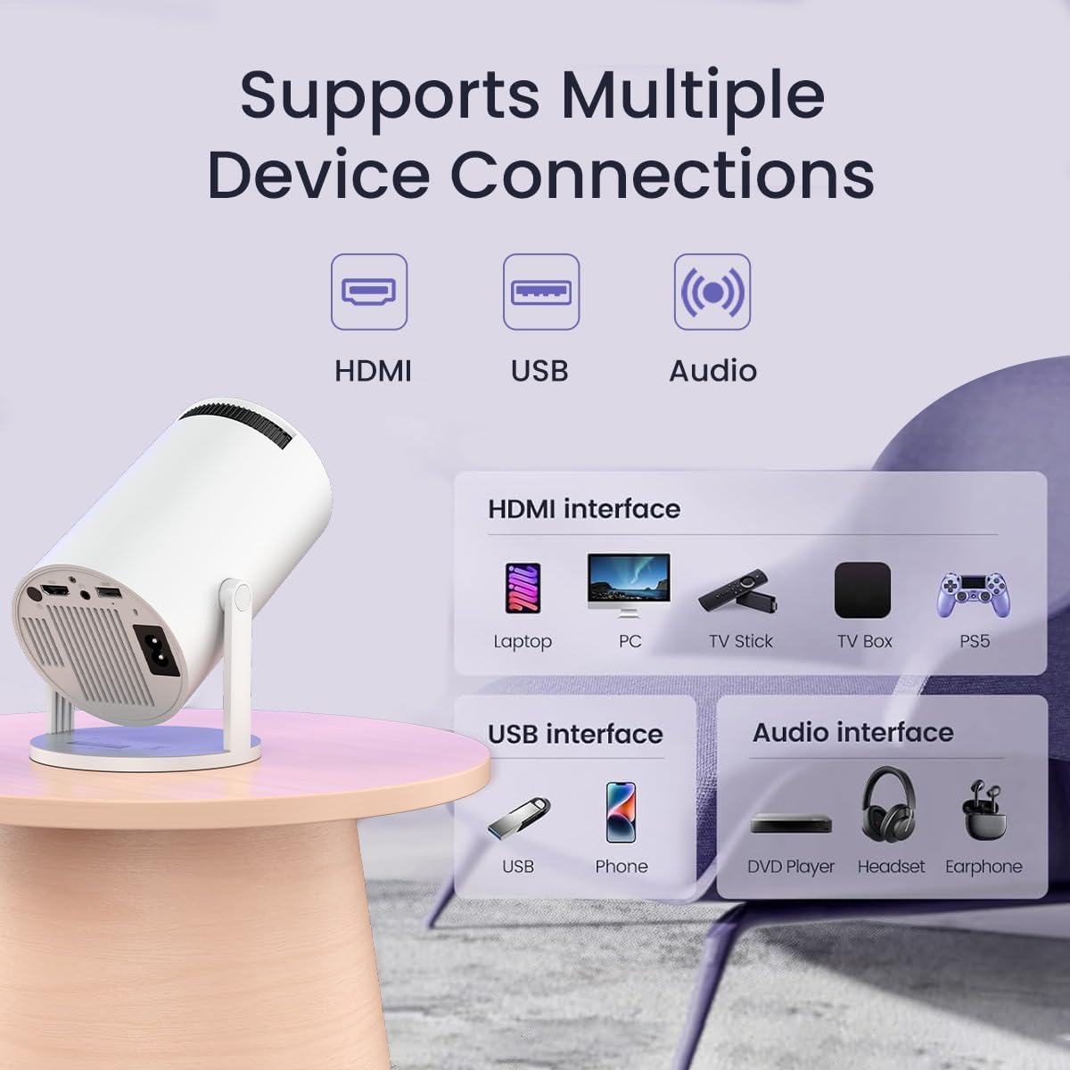 Home 4K & 1080p Support, 270° Rotatable Projector 4000L Android 11 WiFi Bluetooth YouTube PrimeVideo Hotstar Netflix Apps, 720p Native, 150" Max Display