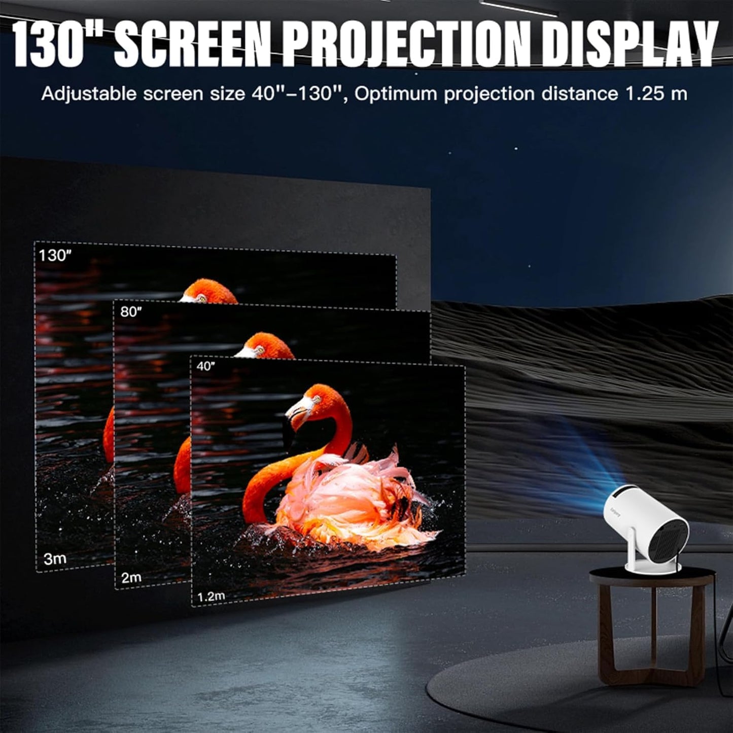 Home 4K & 1080p Support, 270° Rotatable Projector 4000L Android 11 WiFi Bluetooth YouTube PrimeVideo Hotstar Netflix Apps, 720p Native, 150" Max Display