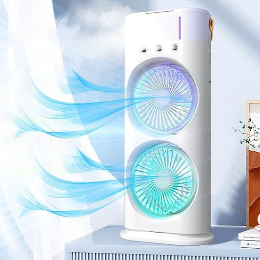 Double Ended Spray Fan, Desk Fan with Mist Spray, Travel Cooler Fan, Water Misting Fan, USB Rechargeable Mini Desktop Table Cooling Fan