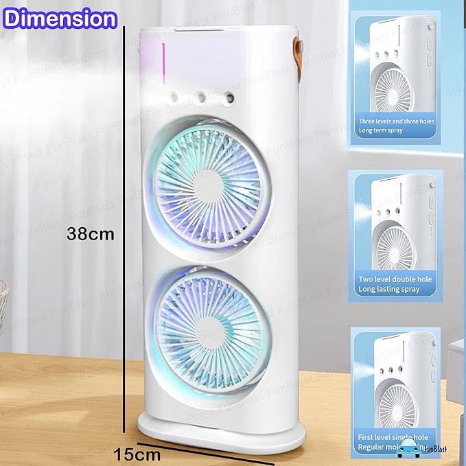 Double Ended Spray Fan, Desk Fan with Mist Spray, Travel Cooler Fan, Water Misting Fan, USB Rechargeable Mini Desktop Table Cooling Fan