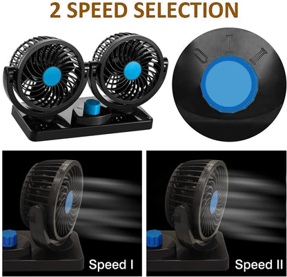Mitchell 12V DC Electric Car Fan for Dashboard, Double Head Cooling Electric Fan, 360 Degree Rotatable Small Fan for Car with 2 Speed Control, ABS Plastic, Dashboard Fan