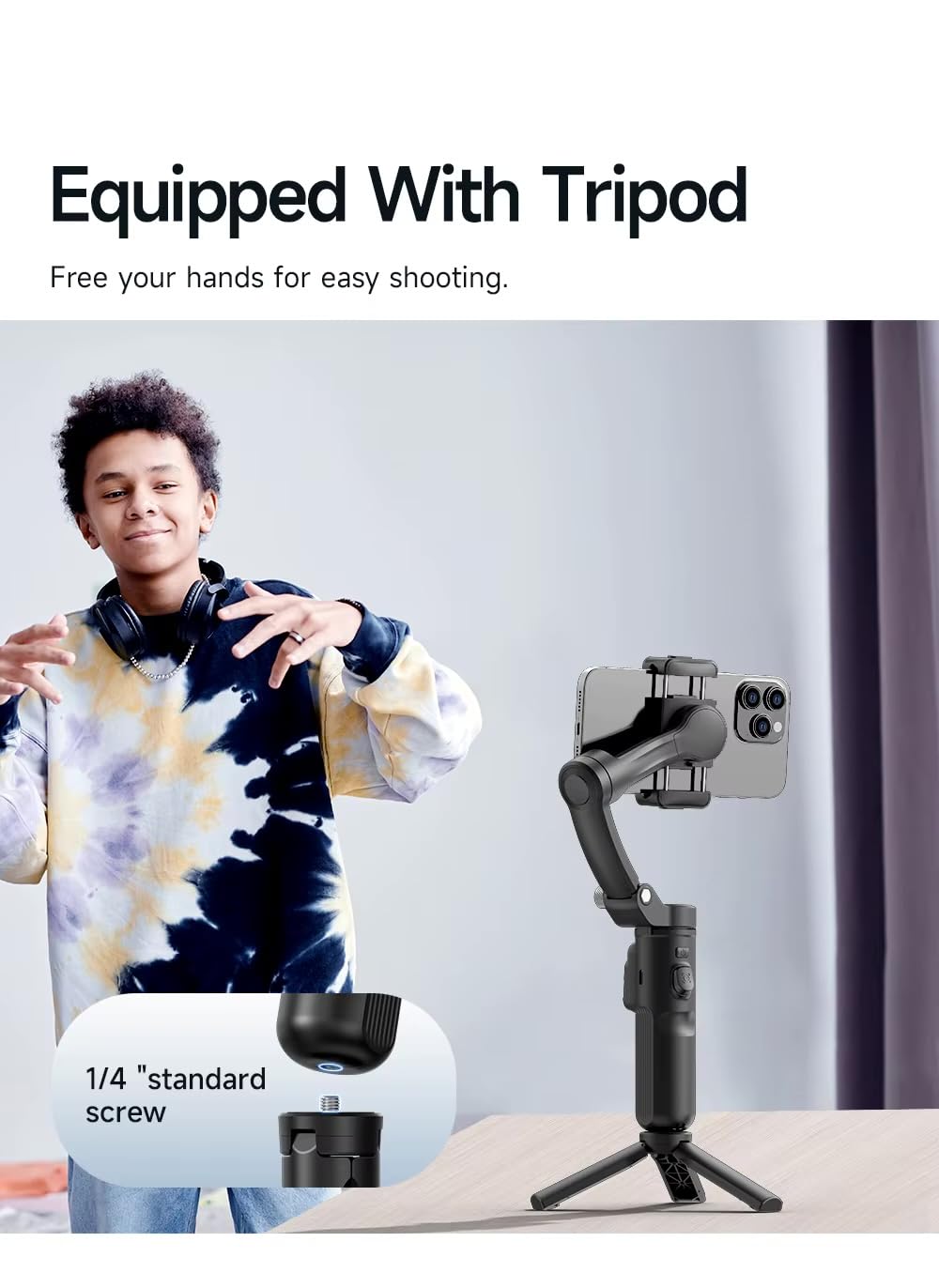 TOK_QI M02 3-Axis Handheld Gimbal Stabilizer Cell Phone Selfie Tripod with Detachable Remote for iPhone Android Smartphone, Black (M02)